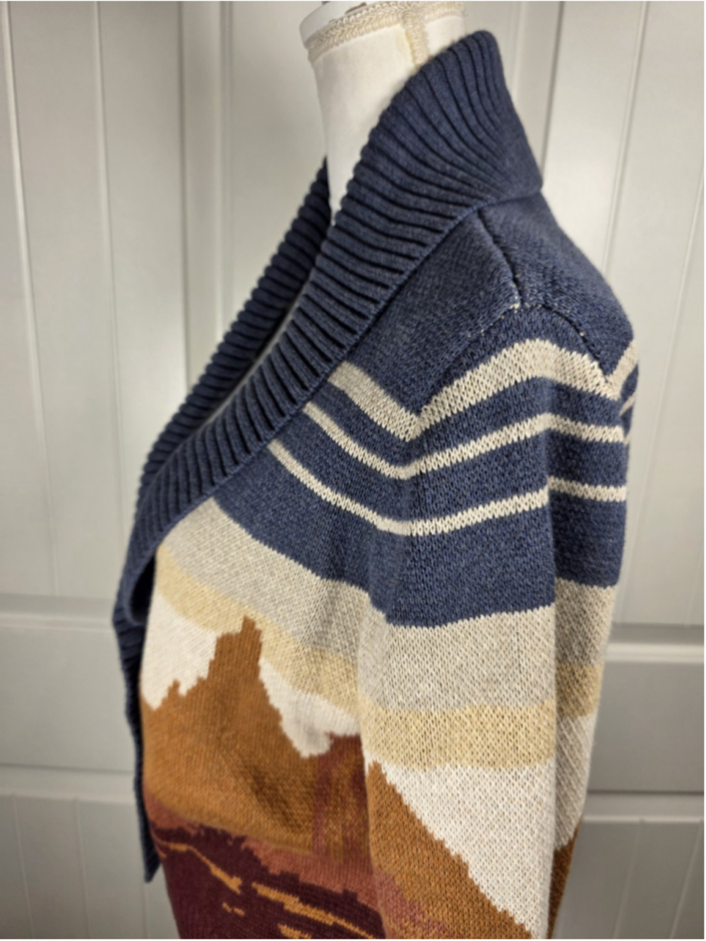 Pendleton Western Scenic Cardigan Women S Cowboy Horse Blue Rust Cotton Sweater - Picture 10 of 14